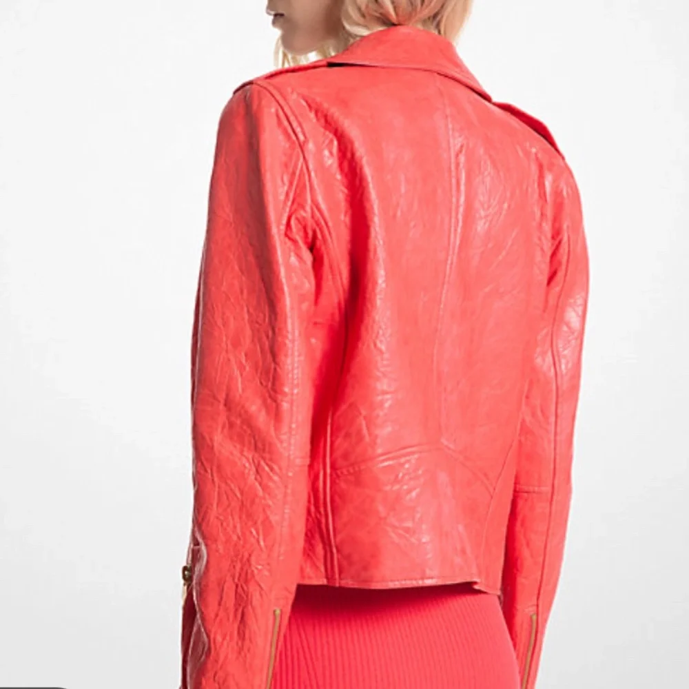 Crinkled Leather Moto Jacket from Micheal Kors